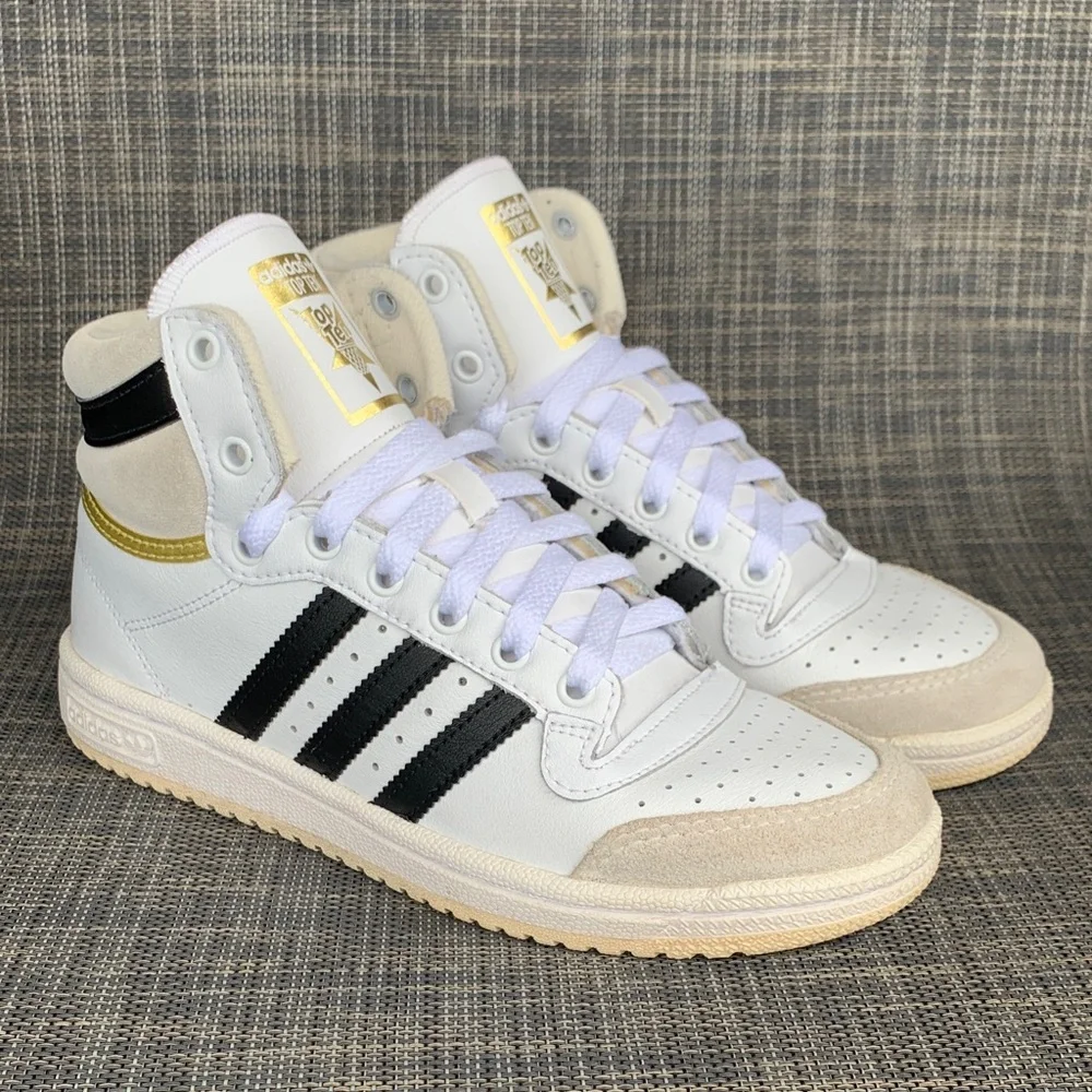 adidas Top Ten High-Top 'White Black Gold' Big Kids Sneakers size 4.5